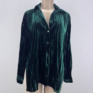 NEW Enza Costa Silk Blend Textured Green Velvet Shirt sz 0/XS Oversized Relaxed